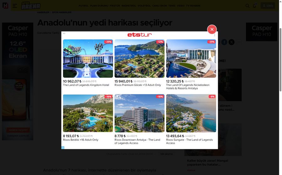 Hürriyet'in Anadolu'nun yedi harikası oylamasını duyurduğu haber sayfası